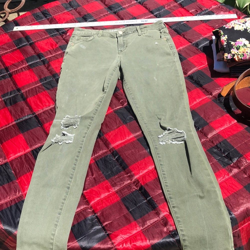 Green stretchy jeans barley worn